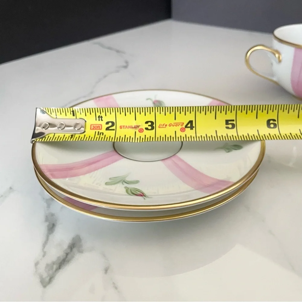 SET of 2 Pink Rose Cups & Saucers - Marie Daage Limoges
